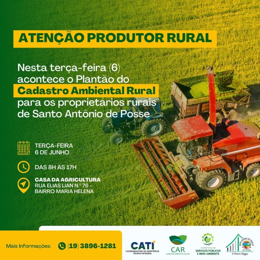 Plantão especial para o Cadastro Ambiental Rural em Santo Antônio de Posse