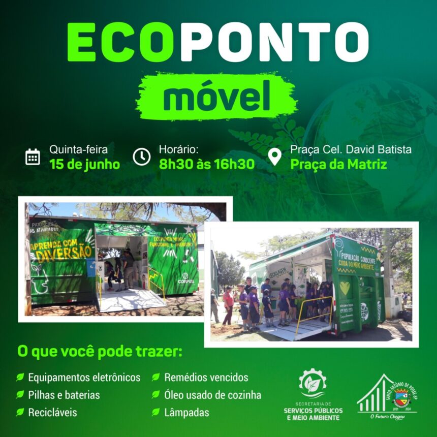 Ecoponto móvel será aberto a visitação gratuita na Praça da Matriz em Santo Antônio de Posse