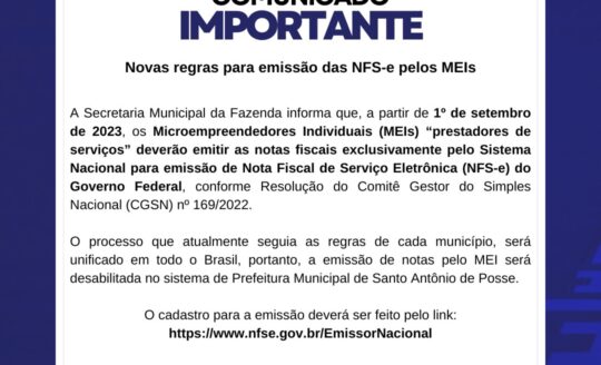 Novas regras para emissão das NFS-e pelos MEIs – Prefeitura de Santo  Antônio de Posse